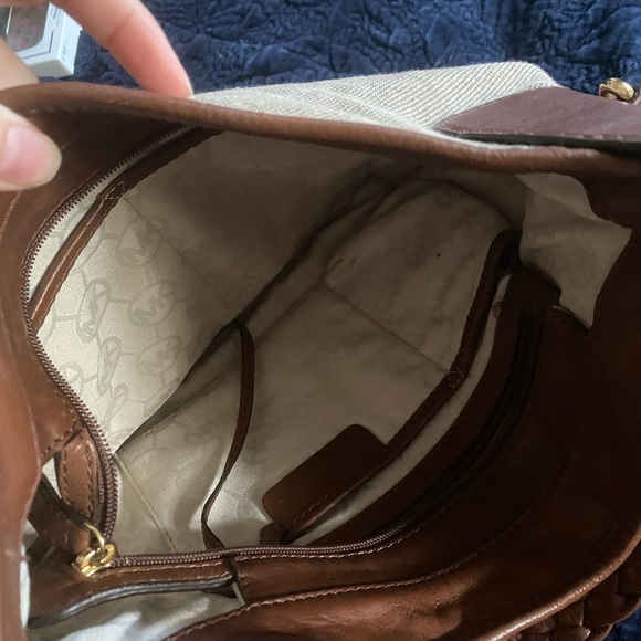 Micheal Kors brown braided leather and canvas shoulder bag purse - Picture 3 of 5